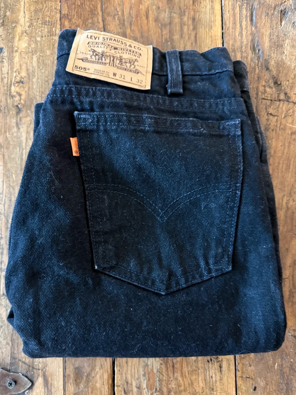 Men's Levis 505 Black Orange Label Jeans Size 31x32